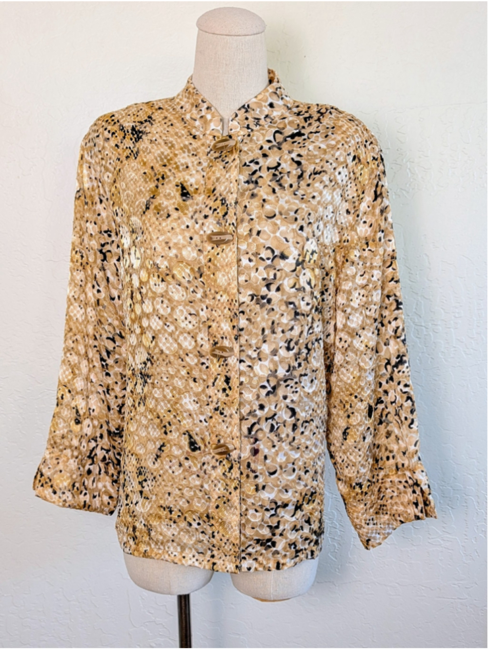 Soft Textured Abstract Bubble Print Blouse Petite XL Artsy Boho Chic